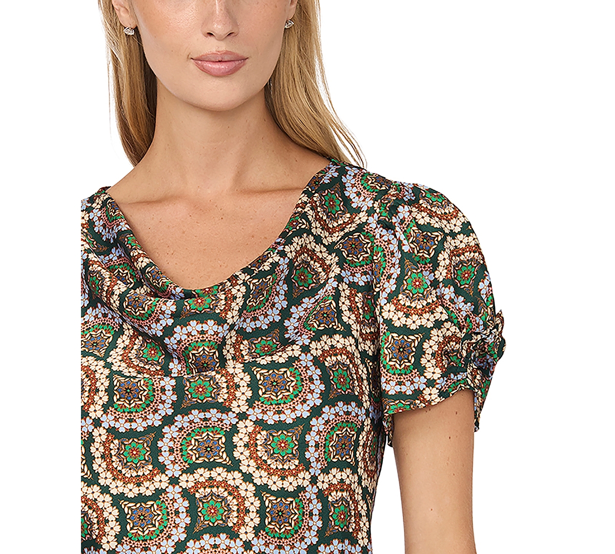 CeCe Women's Cowl-Neck Puff-Sleeve Bow Detail Blouse