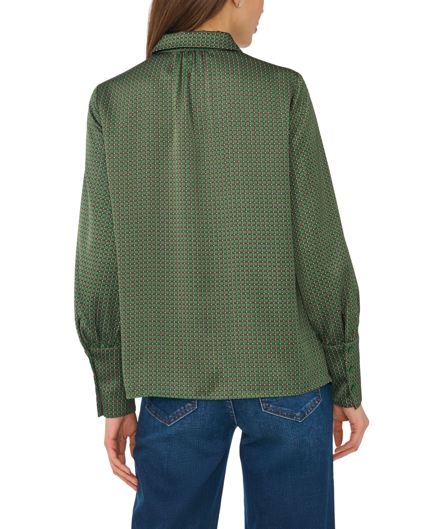 Женская блузка CeCe Long-Sleeve Satin Collared Blouse, цвет: Juniper — фото 3