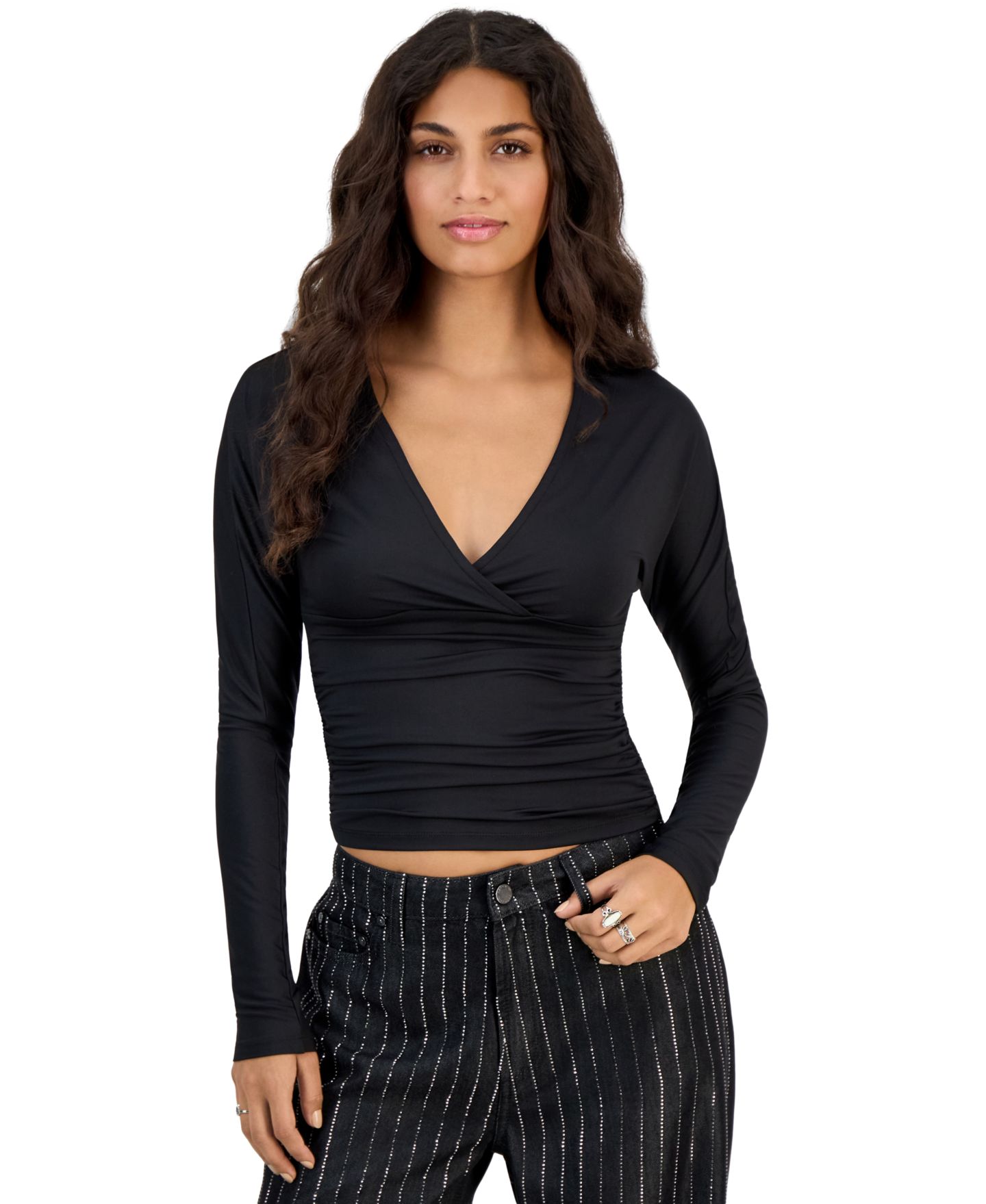 Женский топ Derek Heart Junior's Dolman Surplice Long-Sleeve, цвет: Чёрный — фото 1