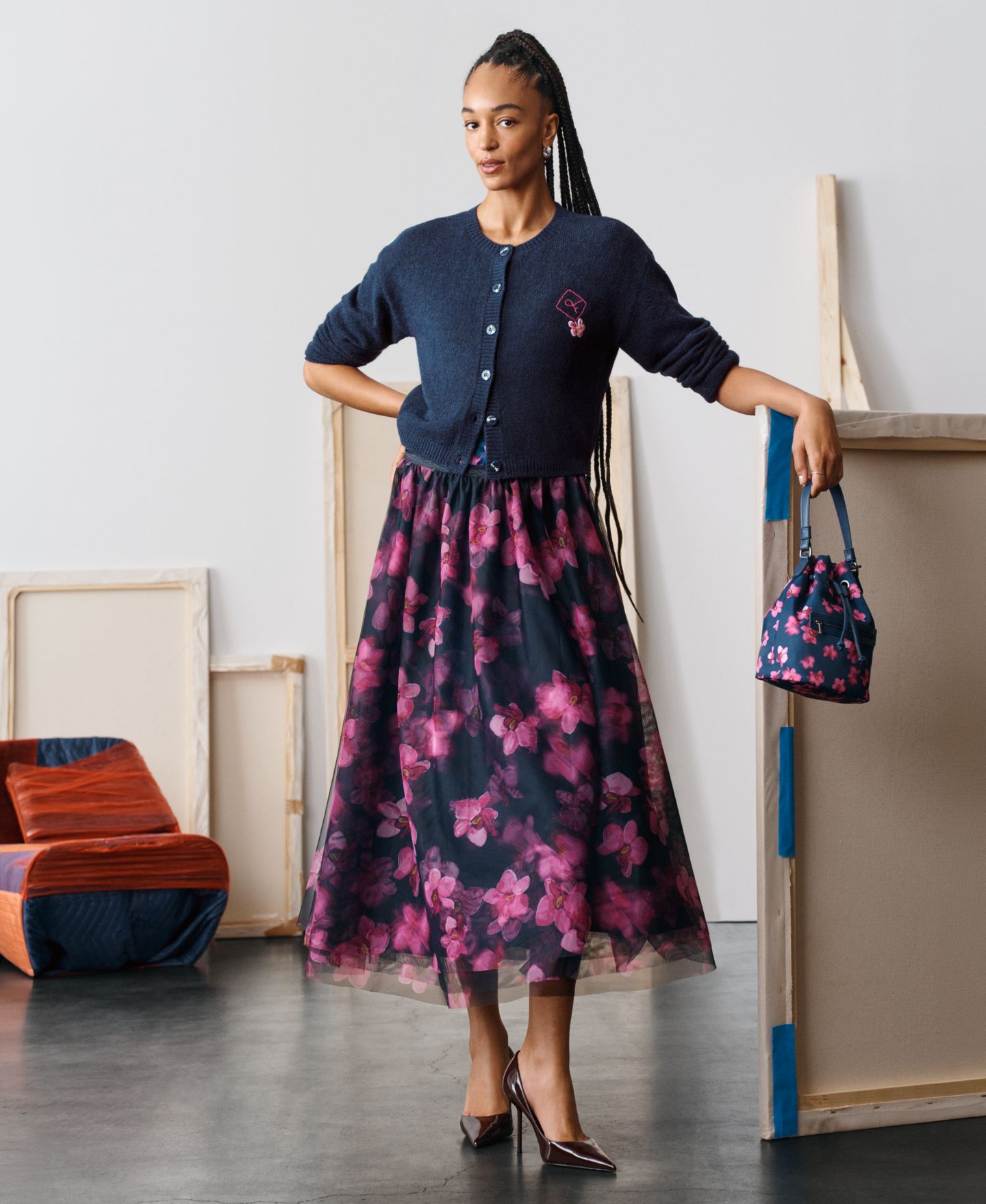 Женская юбка Jonathan Cohen | Macy's Floral-Print Tulle Midi — фото 7
