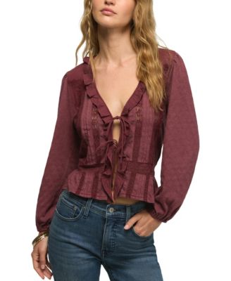 Women's Long-Sleeve V-Neck Ruffle Blouse