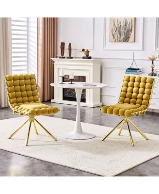 Puffy Bubble Swivel Dining Chairs Set of 2, Tufted Velvet Side Chairs, Ball-Chain Backrest,Metal Legs, Kitchen Seating