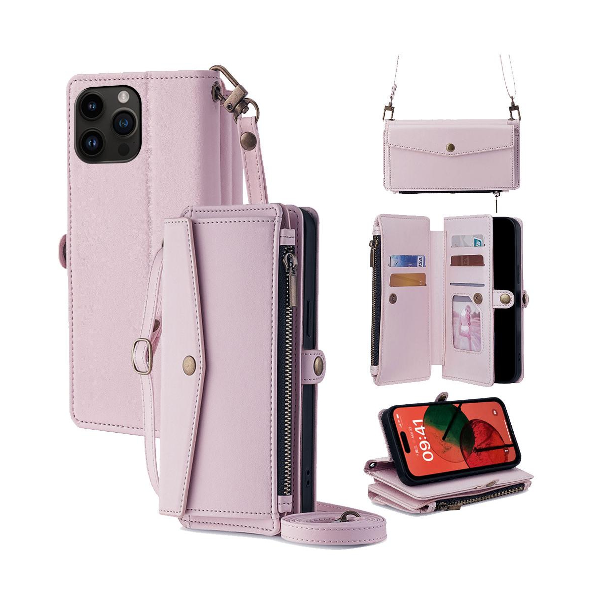 Artudatech 5-in-1 Wallet Phone Case with Removable Wrist and Crossbody Straps for Apple iPhone 12-17
