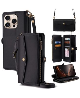Wallet Case for iPhone 12-17, Card Holder with Wrist And Crossbody Straps
