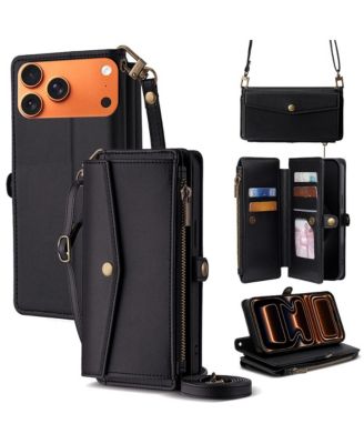 Card Holder Wallet Case with Wrist and Crossbody Straps for Apple iPhone 12-17