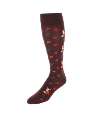 Men's Foxy Fall Leaf Motif Merino Wool-Blend Mid-Calf Socks