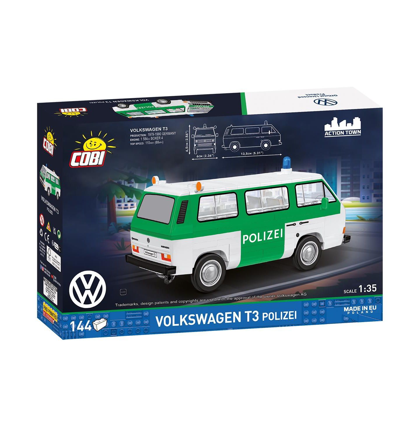 Детский конструктор COBI Action Town Volkswagen T3 Police Bus 144-Piece Building Set, Ages 7+, цвет: Open Miscellaneous — фото 2