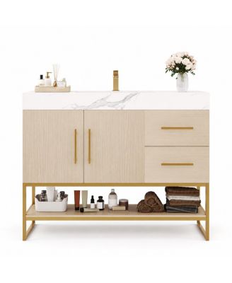 36 Inch Modern Freestanding Bathroom  Seamless Ceramic Sink  with Sintered Stone Top Sturdy Bathroom Storage Cabinet for Home Bathroom