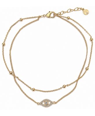 Evil Eye Double Chain Anklet in Gold Plate