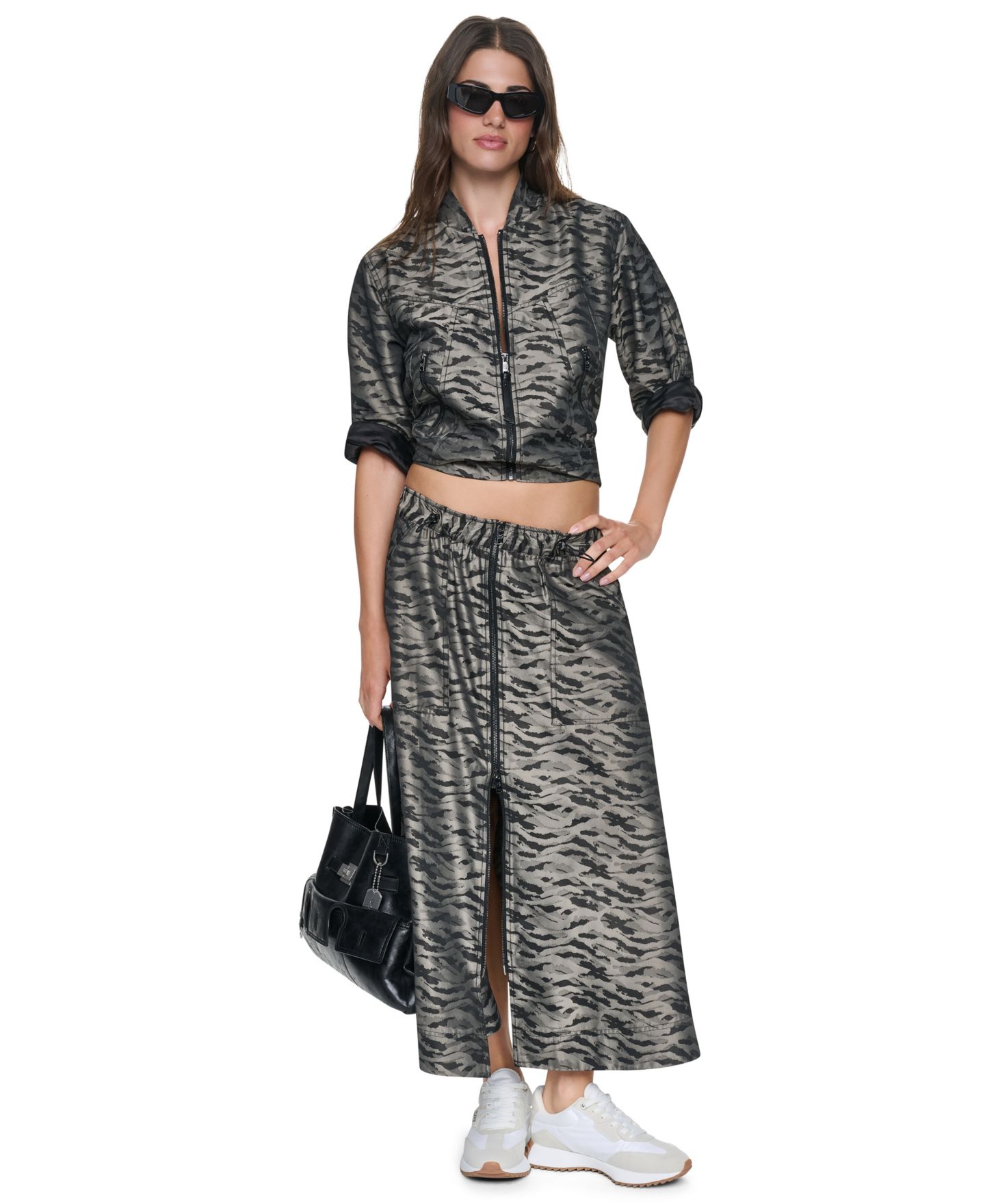 Женская куртка-бомбер DKNY с животным принтом и рукавами 3/4, цвет: Putty — фото 3