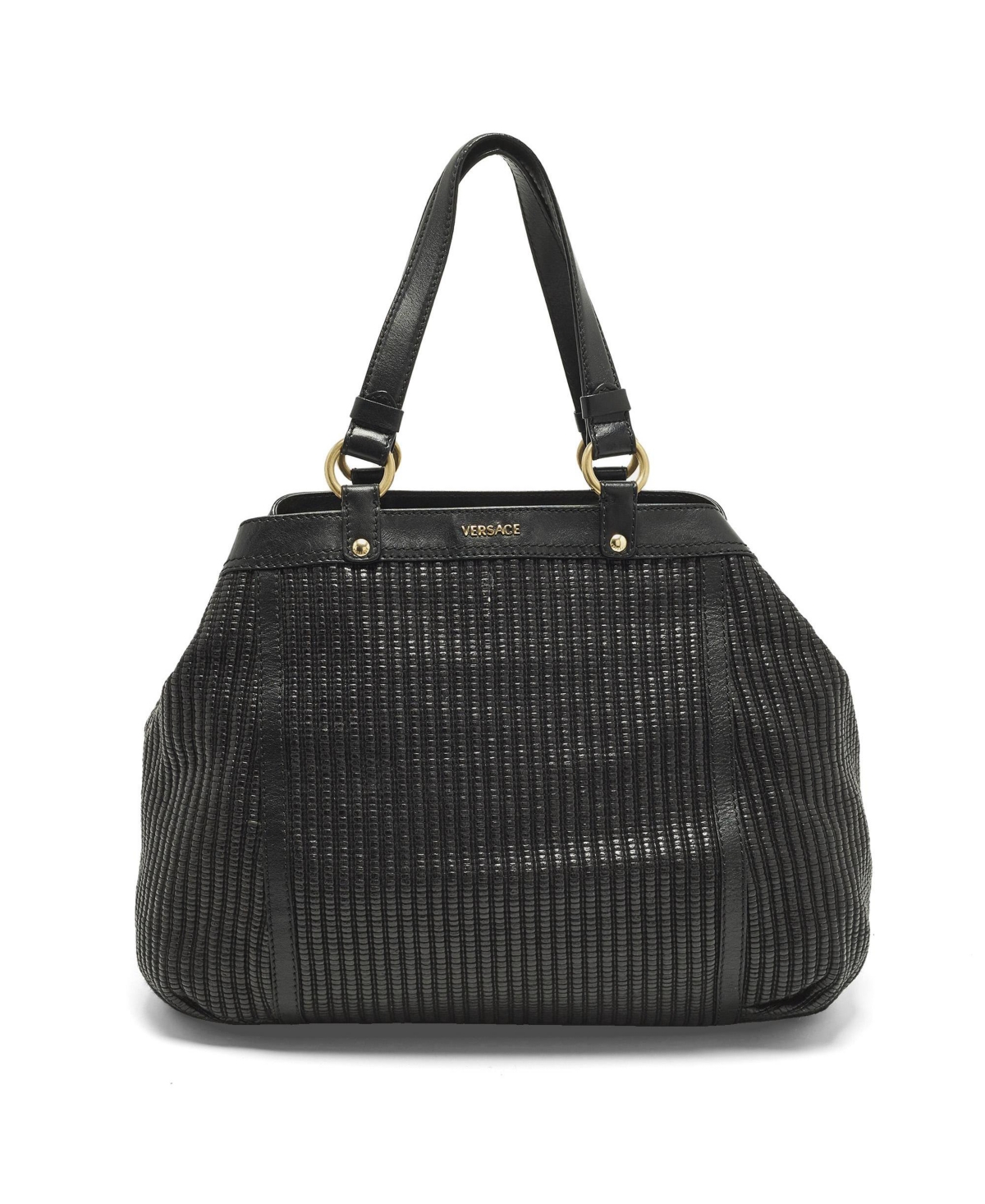 Pre-Owned Versace Women's Textured Leather and Raffia Tote - Black