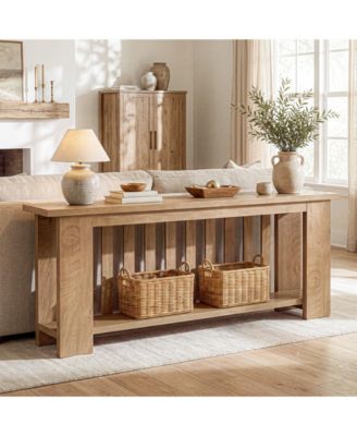 Farmhouse 74.8" Extra-Long Wooden Console Table, Light Oak