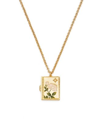White English Rose Locket Necklace in Gold