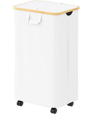 Laundry Hamper with Wheels, 100L Rolling Clothes Basket with Bamboo Handle, Large Laundry basket for Bedroom, Bathroom, Dorm