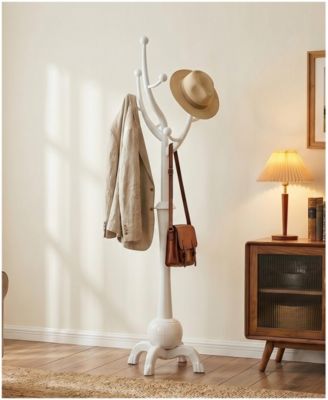 71" Mid-Century Solid Wood Coat Rack with 8 Hooks