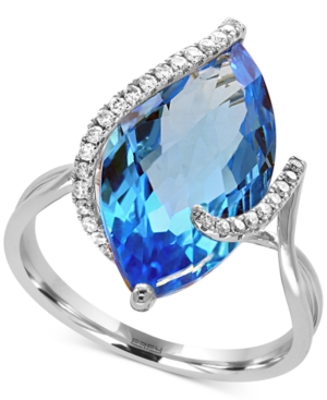 image of Ocean Bleu by Effy Blue Topaz (7-1/10 ct. t.w.) and Diamond (1/8 ct. t.w.) Ring in 14k White Gold