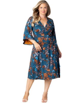 Plus Size Gemini Wrap Dress with Contrast Lined Sleeves