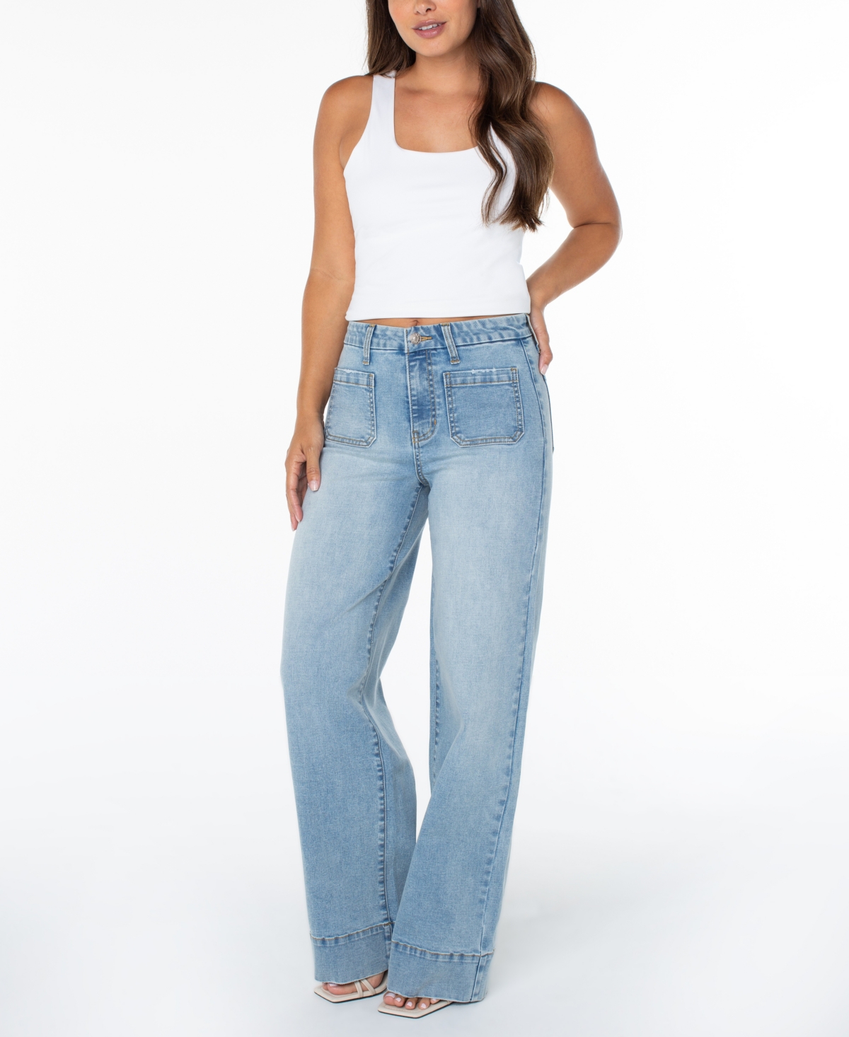 Celebrity Pink Juniors' High-Rise Wide-Leg Patch-Pocket Jeans
