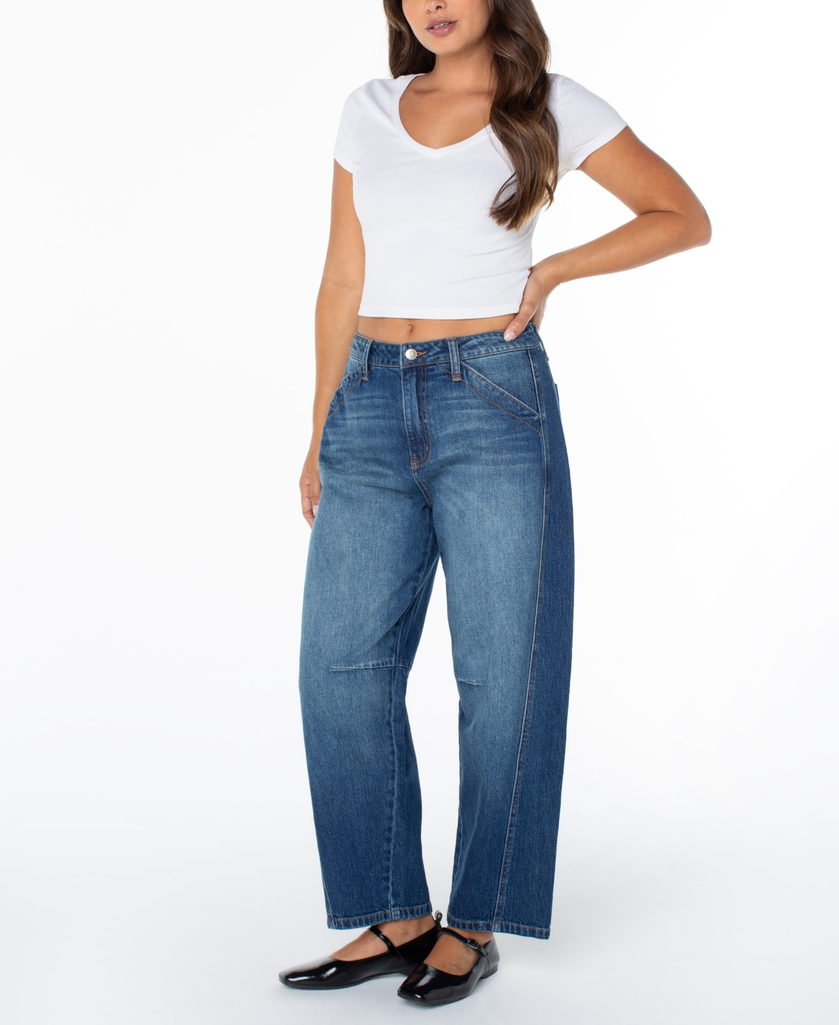 Celebrity Pink Juniors' Curved Seams Barrel-Leg Jeans