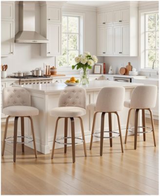 26" Mid-Century Swivel Counter Height Bar Stools, Linen Kitchen Stools