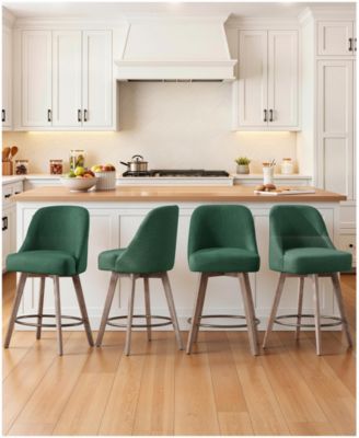 26" Mid-Century Swivel Counter Height Bar Stools, Upholstered Linen and PU Leather Kitchen Stools