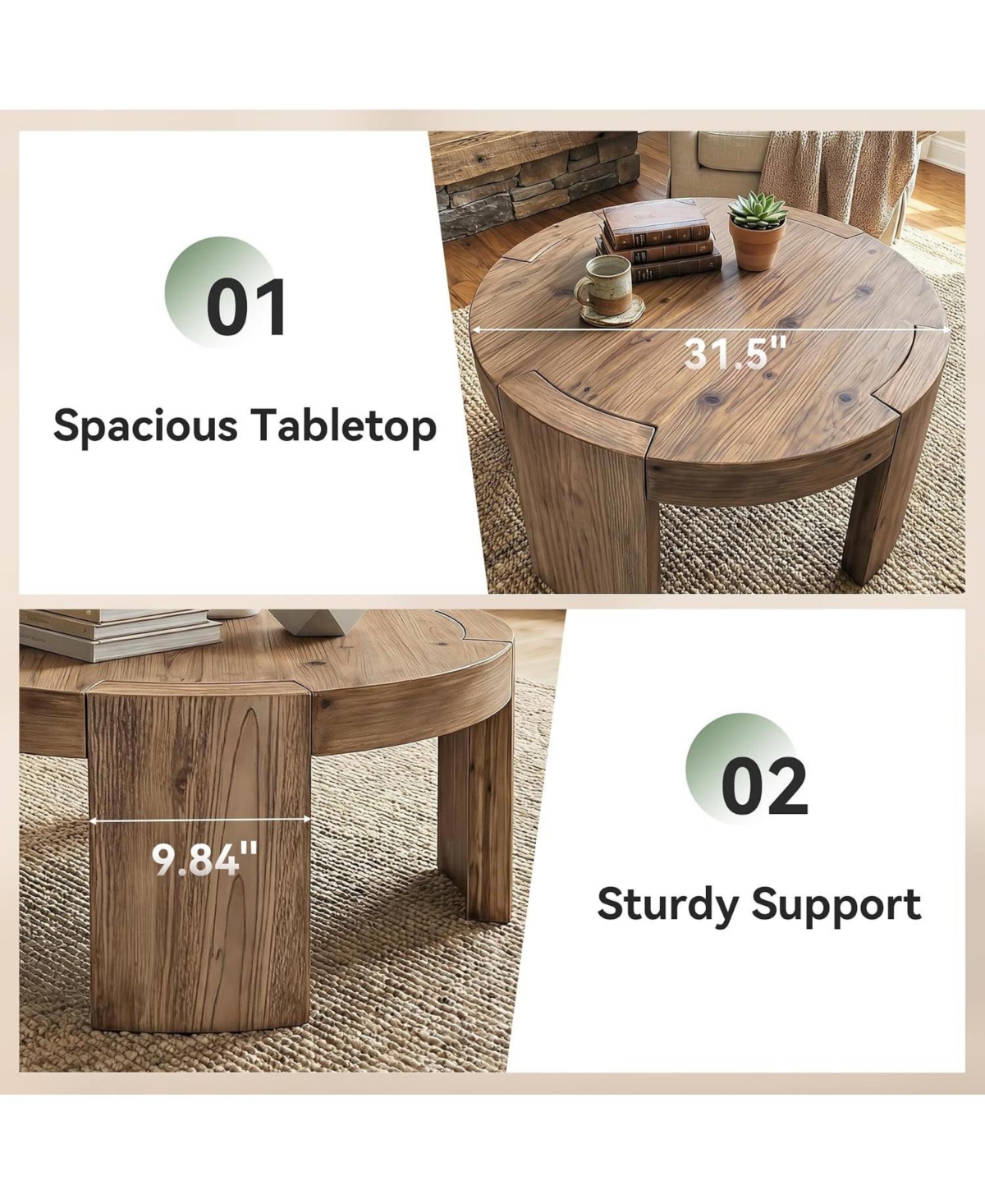 Tribesigns Solid Wood Round Coffee Table, 31.5-Inch Farmhouse Circle Center Cocktail Tea Table