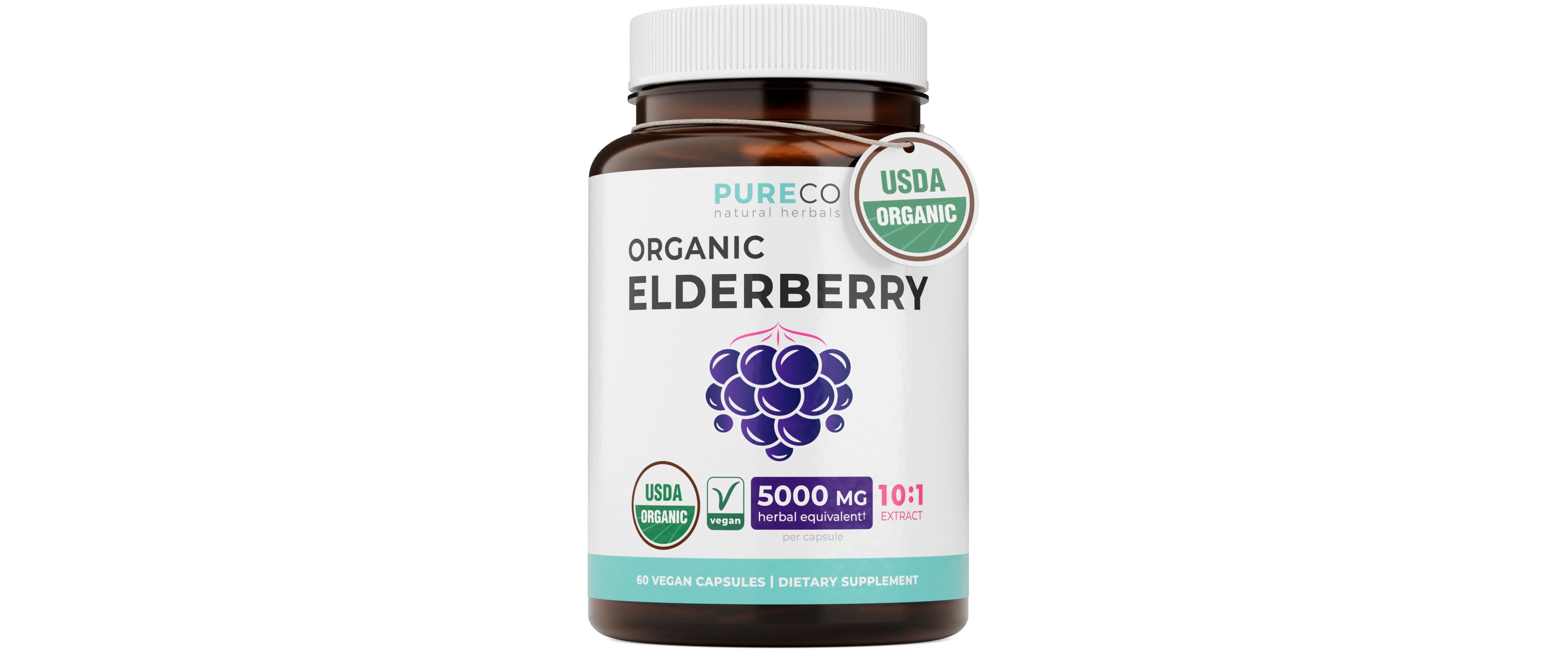 Pure Co Elderberry Extract Capsules 5000 mg Herbal Equivalent 60 Capsules