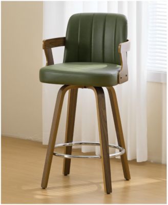 29" Mid-Century Swivel Bar Height Stools, High Back Faux Leather Bar Stools