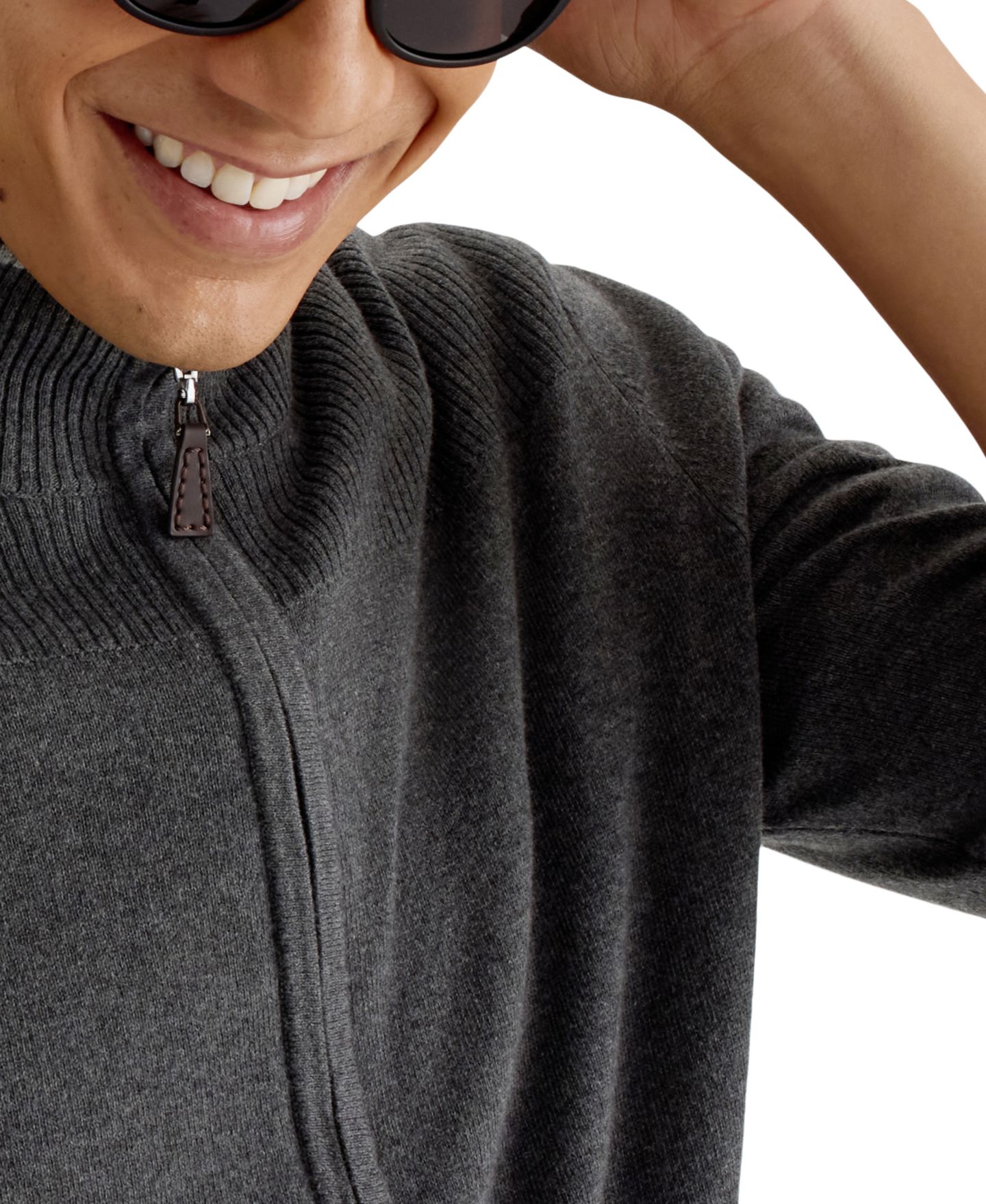 Мужской свитер Nautica Full-Zip Mock-Neck Cotton-Blend, цвет: Угольный меланжевый — фото 3