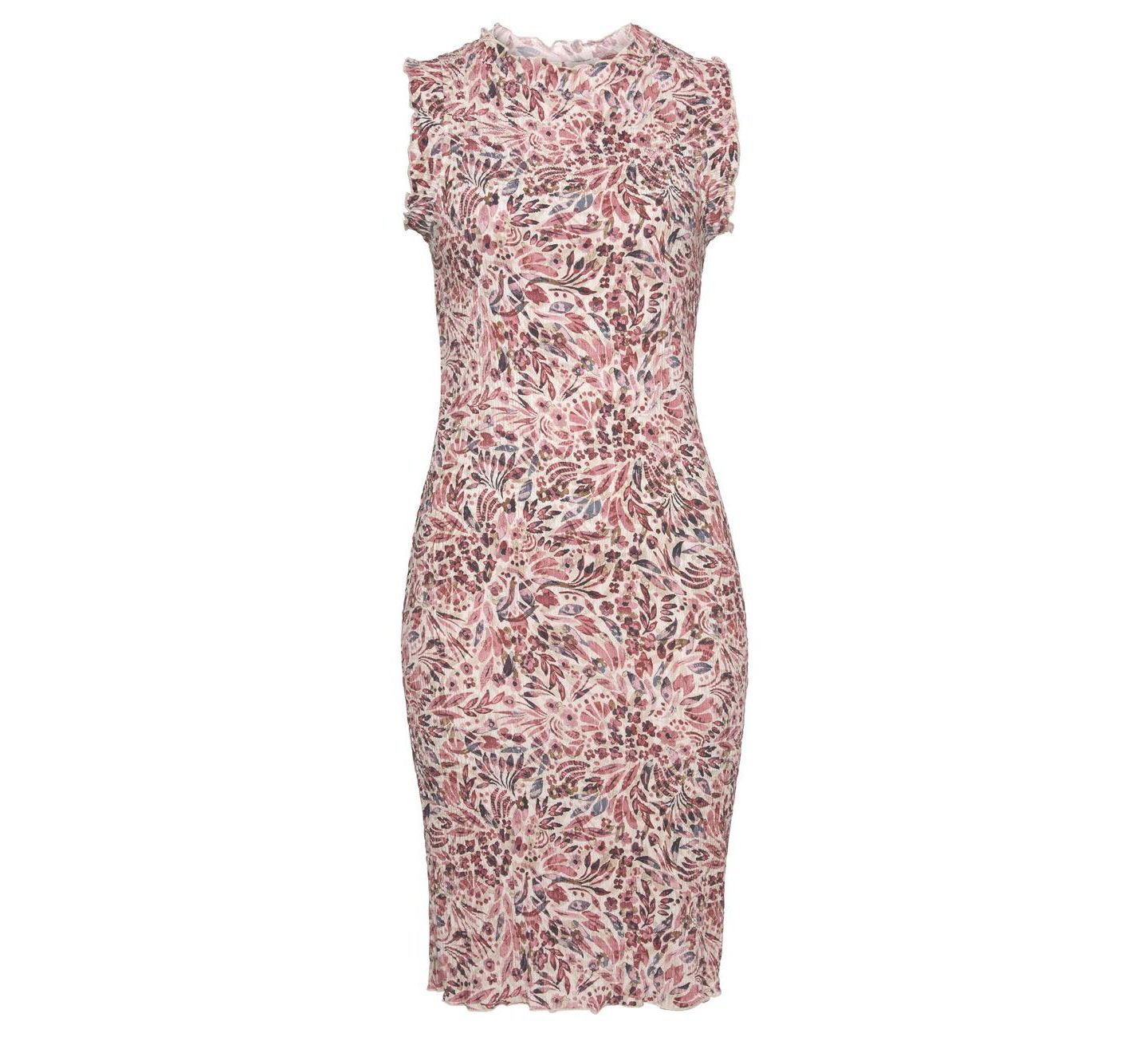 Женское платье Lascana Floral-Print High-Neck Crepe, цвет: Розовый / Кремовый — фото 4