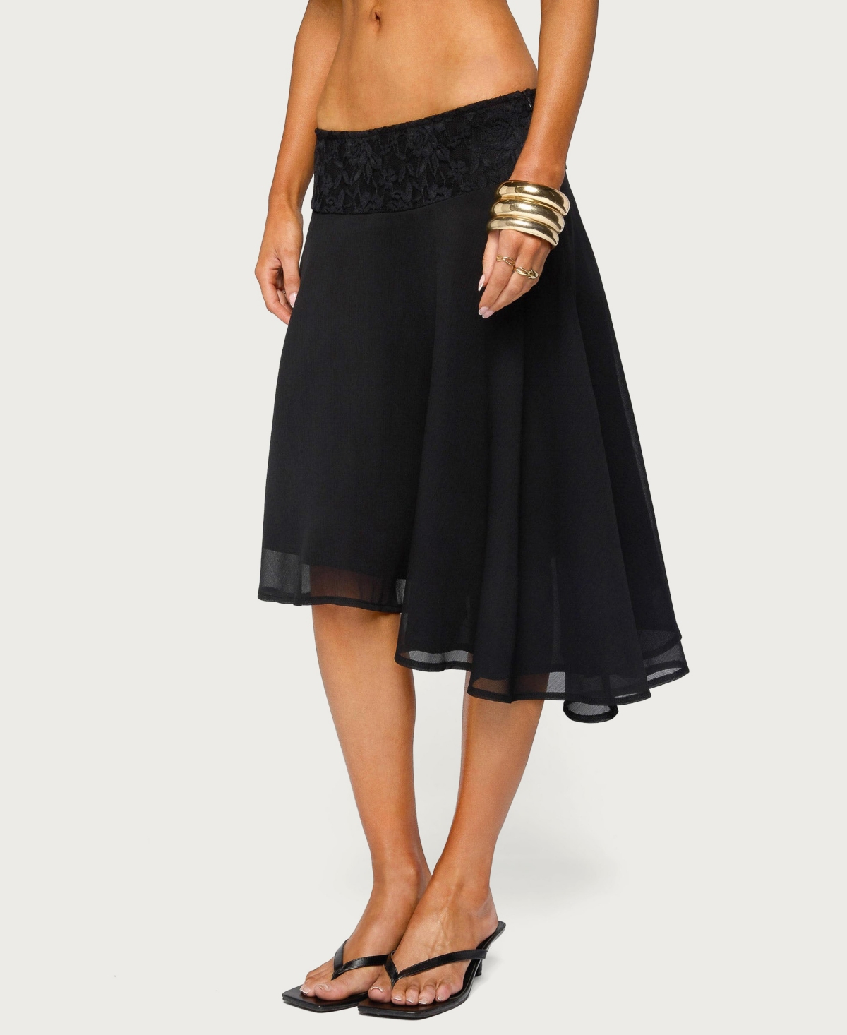 Edikted Women's Evia Lacey Asymmetric Midi Skirt