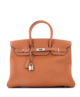 Pre-Owned HERMES Pre-Owned Hermes Birkin 35 Handbag Brown Fjord with Palladium Hardware