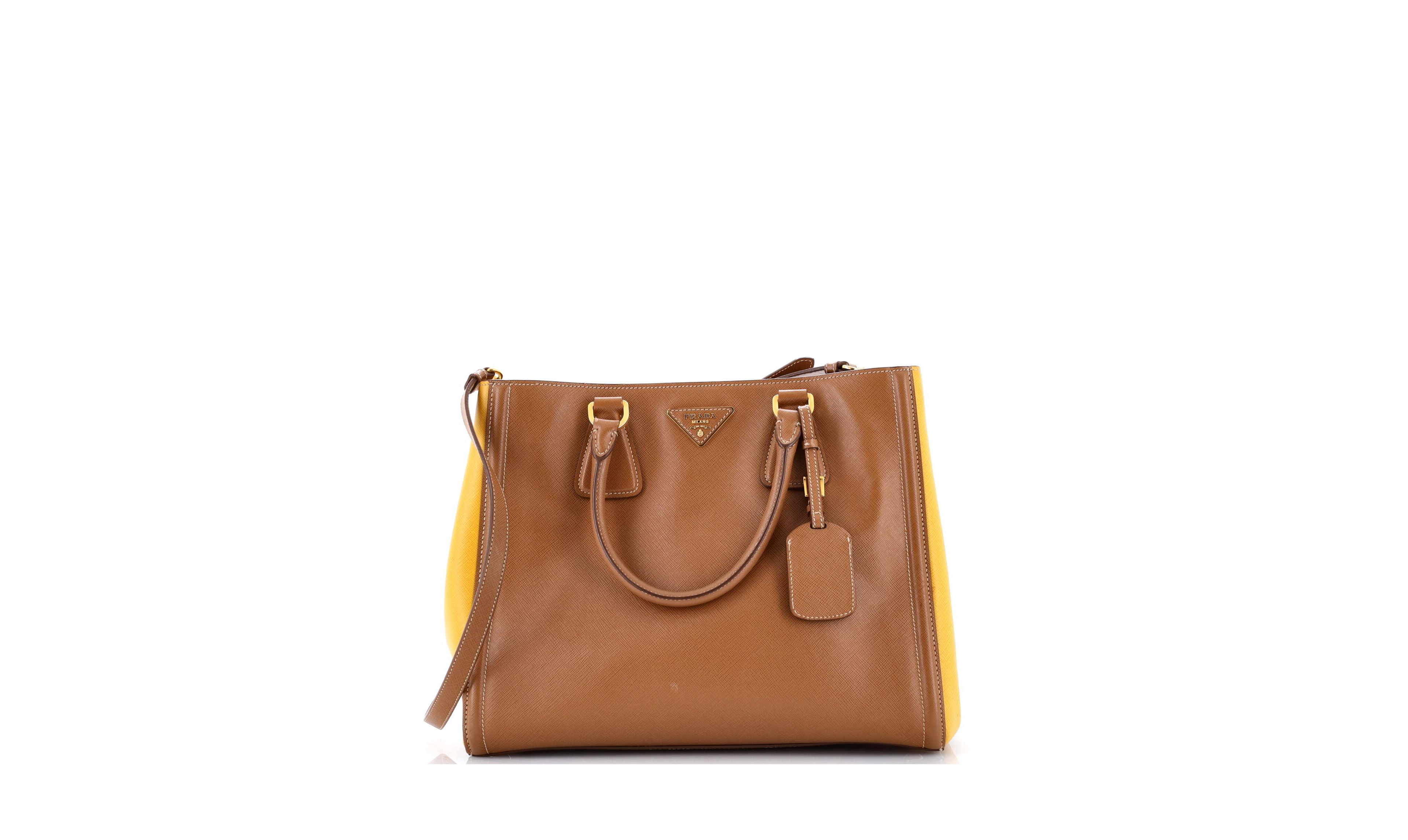 Pre-Owned Prada Medium Bicolor Lux Convertible Open Tote Saffiano Leather