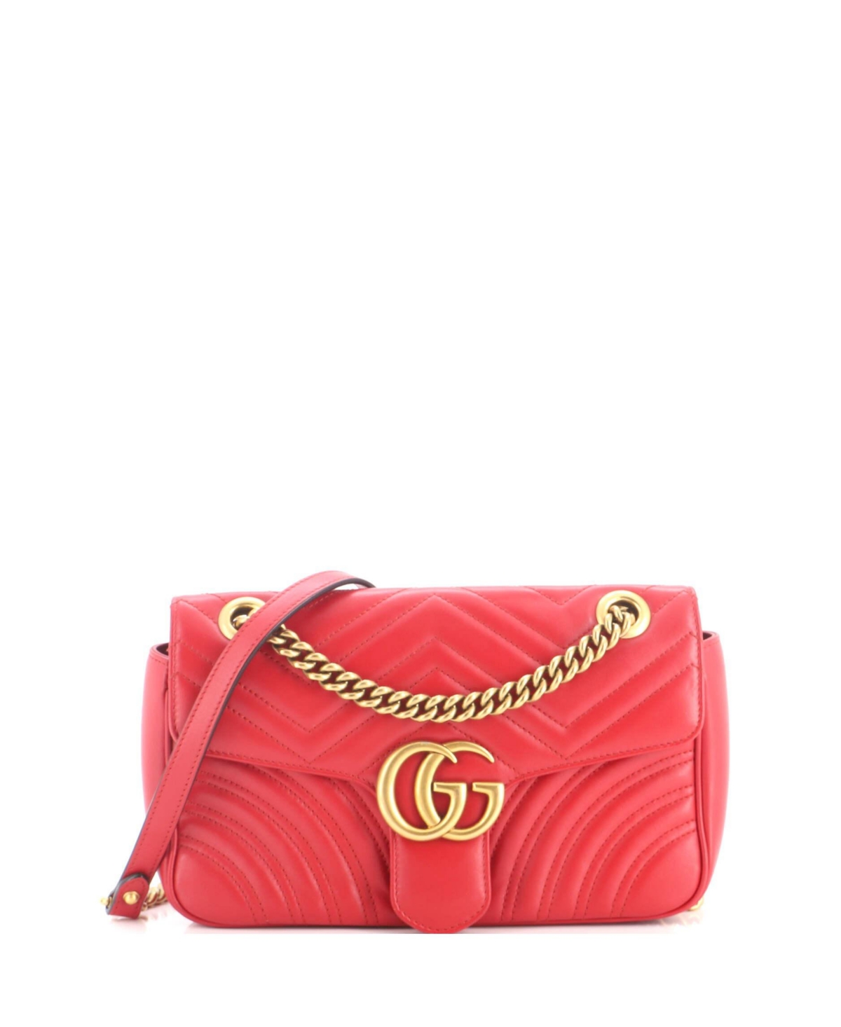 Pre-Owned Gucci Small Gg Marmont Flap Bag Matelasse Leather - Red