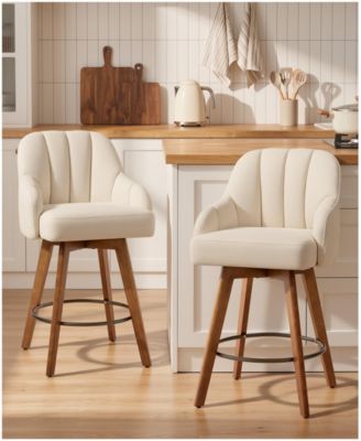27" Mid-Century Swivel Counter Height Bar Stools, Upholstered Chenille Kitchen Stools