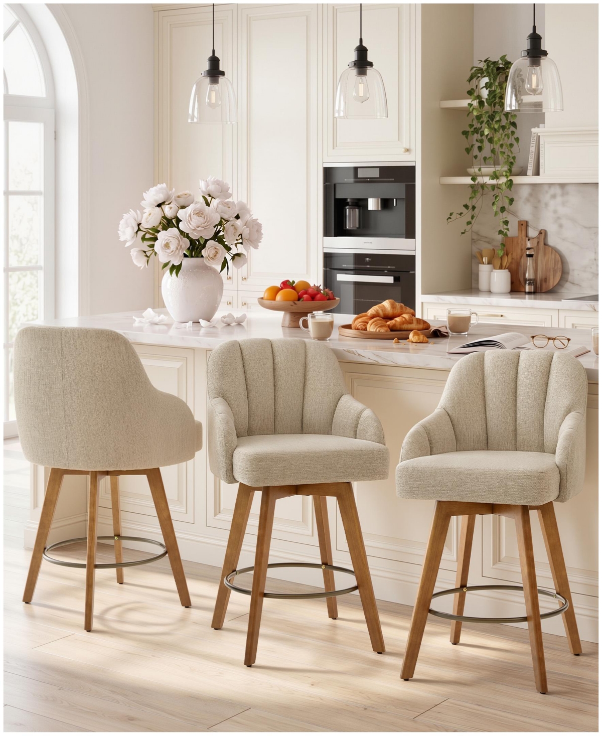 Bekrvio 27" Mid-Century Swivel Counter Height Bar Stools