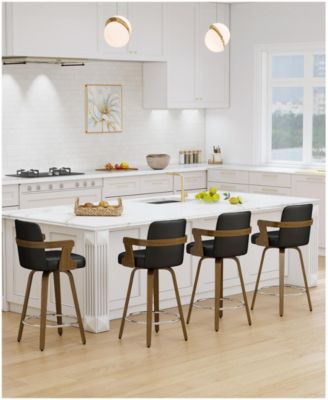 27" Mid-Century Swivel Counter Height Bar Stools, Upholstered Chenille Kitchen Stools