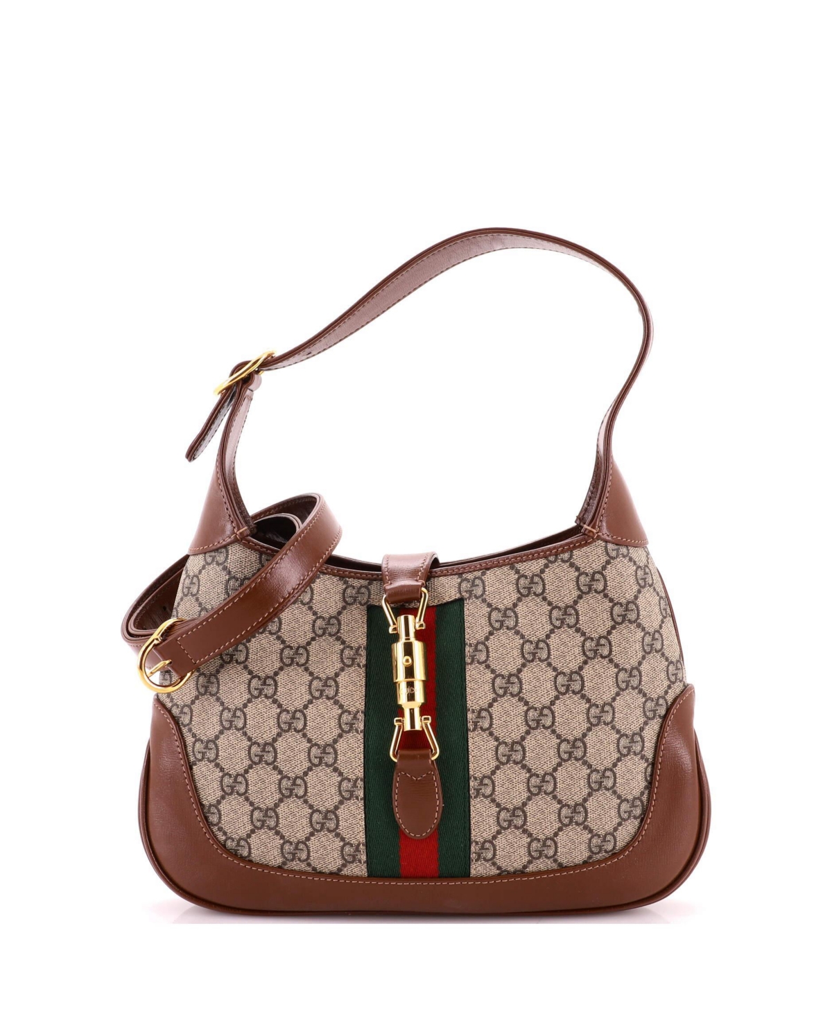 Pre-Owned Gucci Small Jackie 1961 Coated Canvas and Leather Hobo - Brown