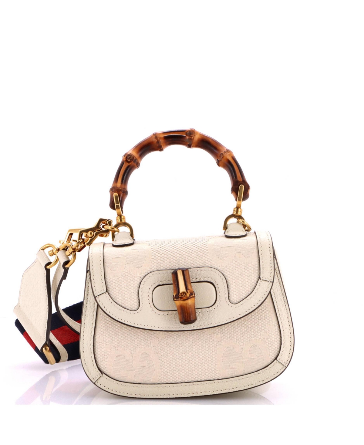 Pre-Owned Gucci Mini Bamboo 1947 Top Handle Bag Jumbo Gg Canvas - Natural