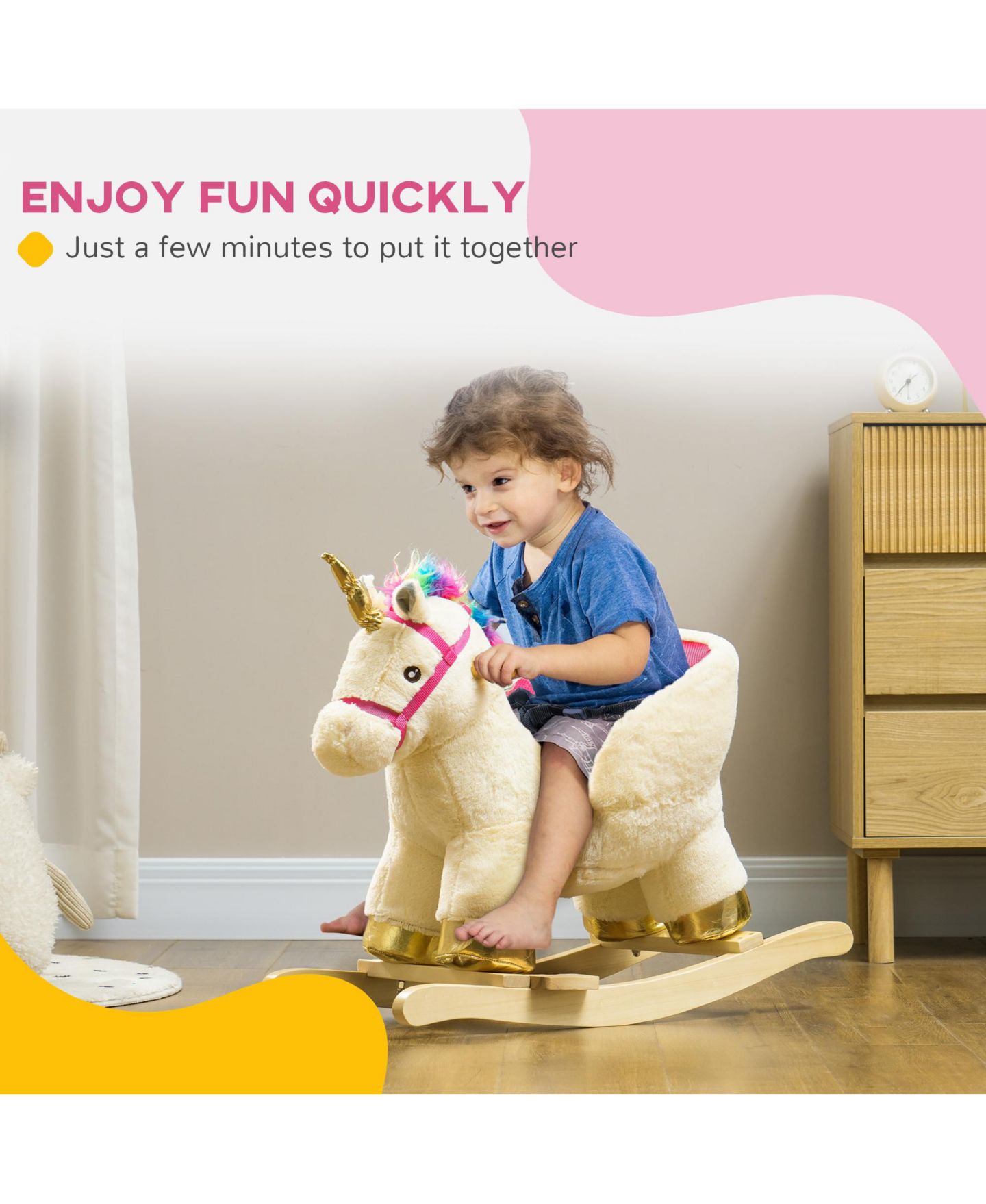 Детская игрушка Glintex Unicorn Rocking Horse with Realistic Sounds, 26.8"L, 55-lb Capacity, Ages 18-36 Months, цвет: Кремовый белый — фото 6
