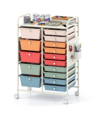 15-Drawer Rolling Cart with Metal Top and Pegboard