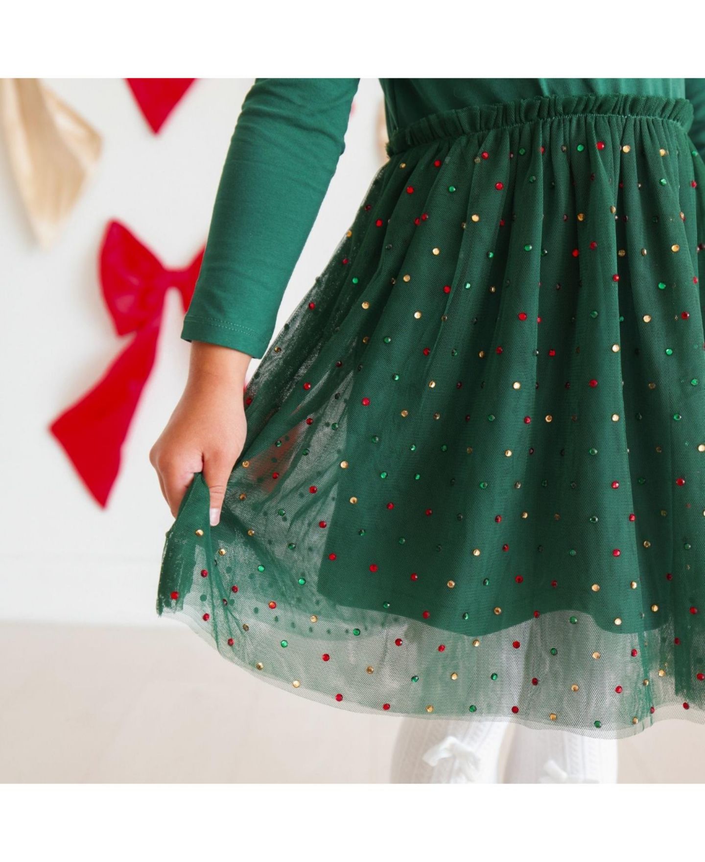 Платье Sweet Wink Christmas Long-Sleeve Tutu Dress для девочек, цвет: Зелёный — фото 4