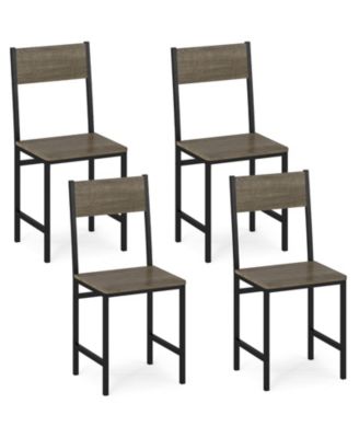 Set of 4 Dining Chairs with Metal Legs and Slanted Back