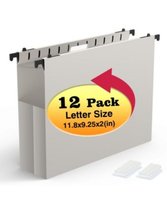 Plastic Hanging File Folders 12 Pack Letter Size Heavy Duty 2 Inch Expansion Accordian Pocket Organizer