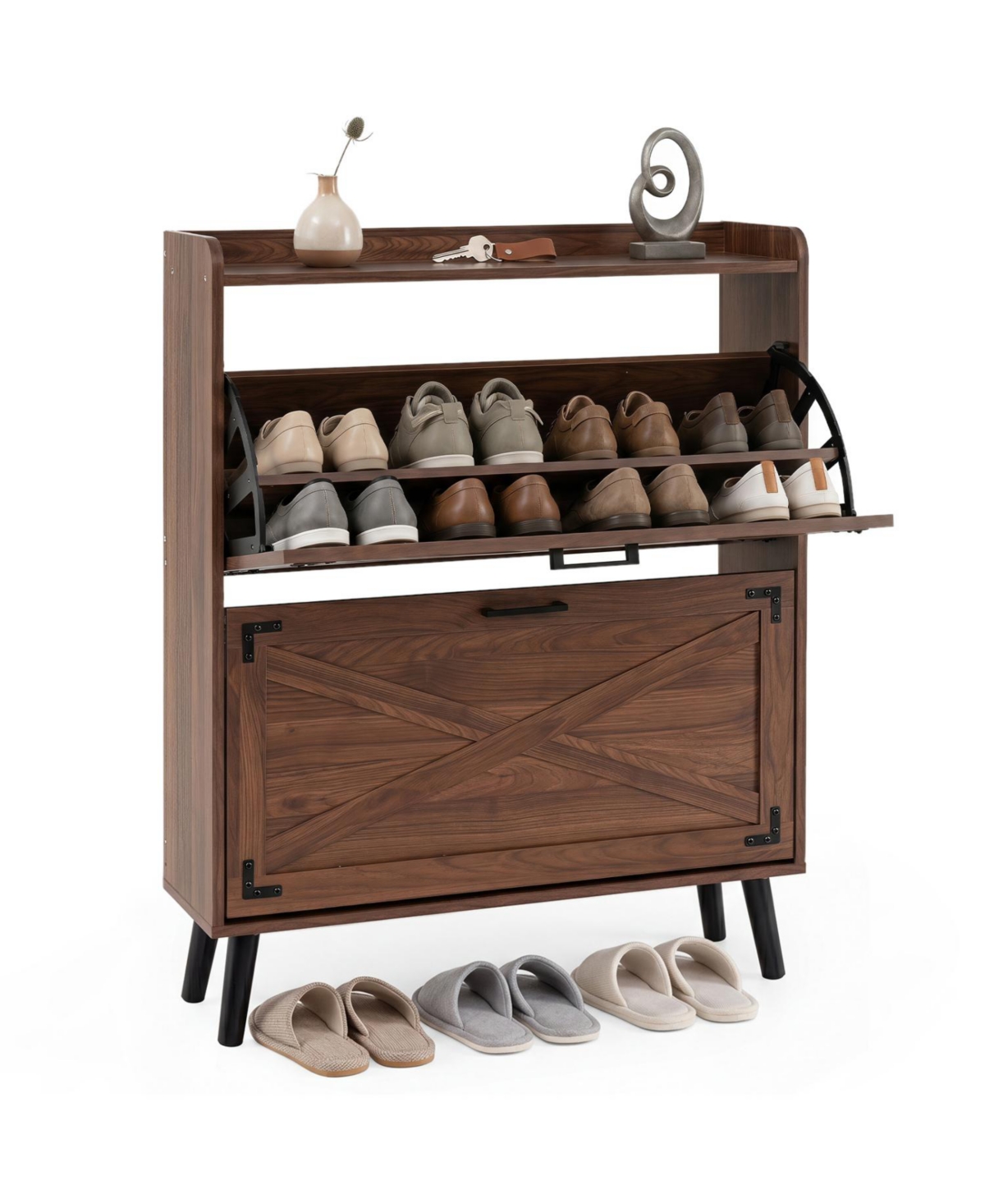 Mecale Narrow Shoe Cabinet with Adjustable and Removable Shelves for Entryway