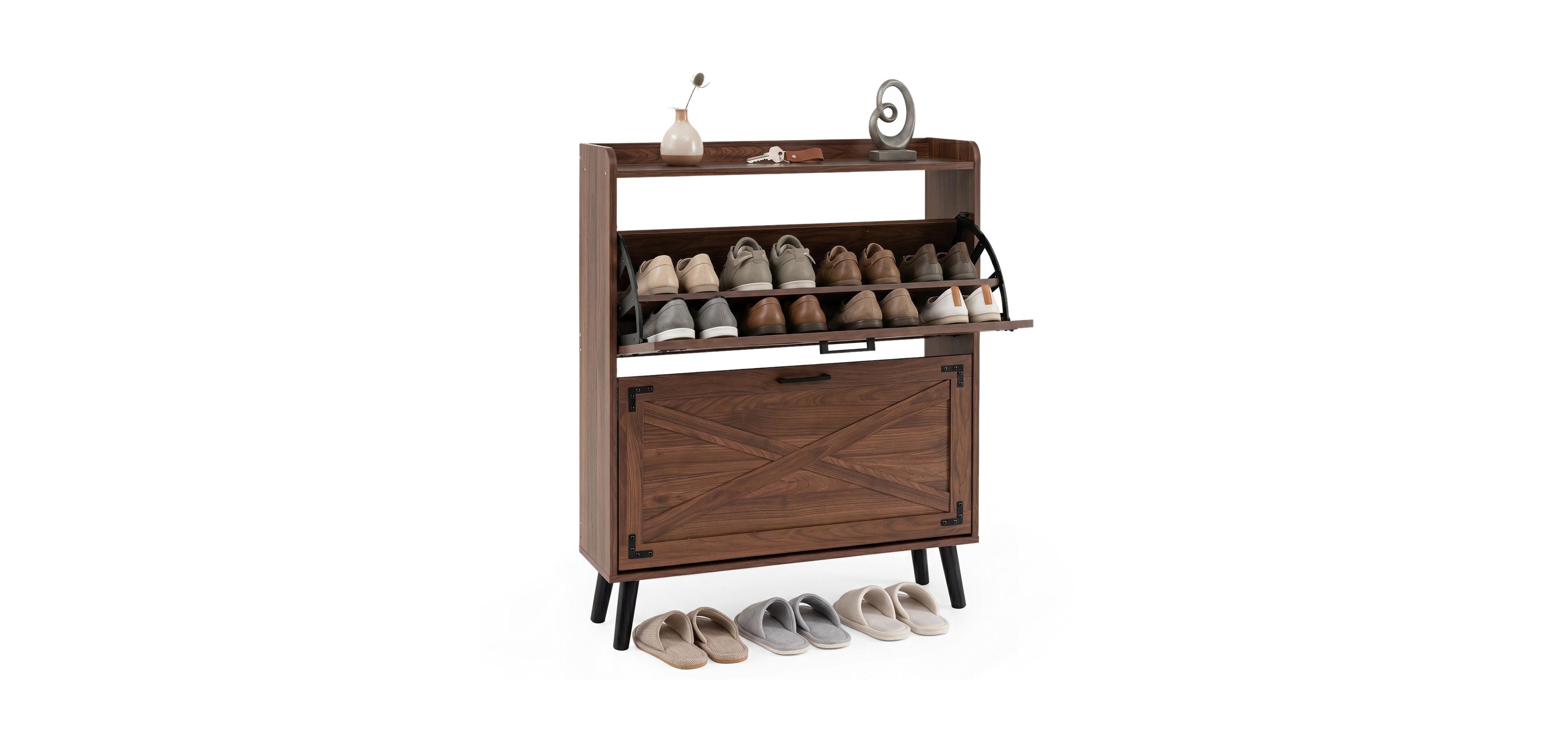 Mecale Narrow Shoe Cabinet with Adjustable and Removable Shelves for Entryway