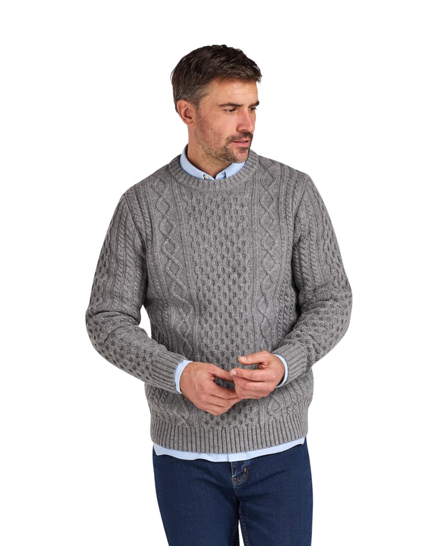 Мужской свитер Raging Bull Chunky Cable-Knit Relaxed-Fit Crewneck, цвет: Серый меланжевый — фото 1
