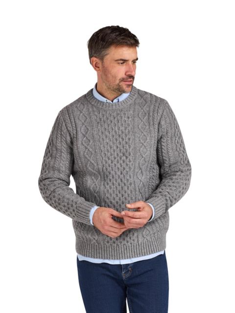 Мужской свитер Raging Bull Chunky Cable-Knit Relaxed-Fit Crewneck, цвет: Серый меланжевый