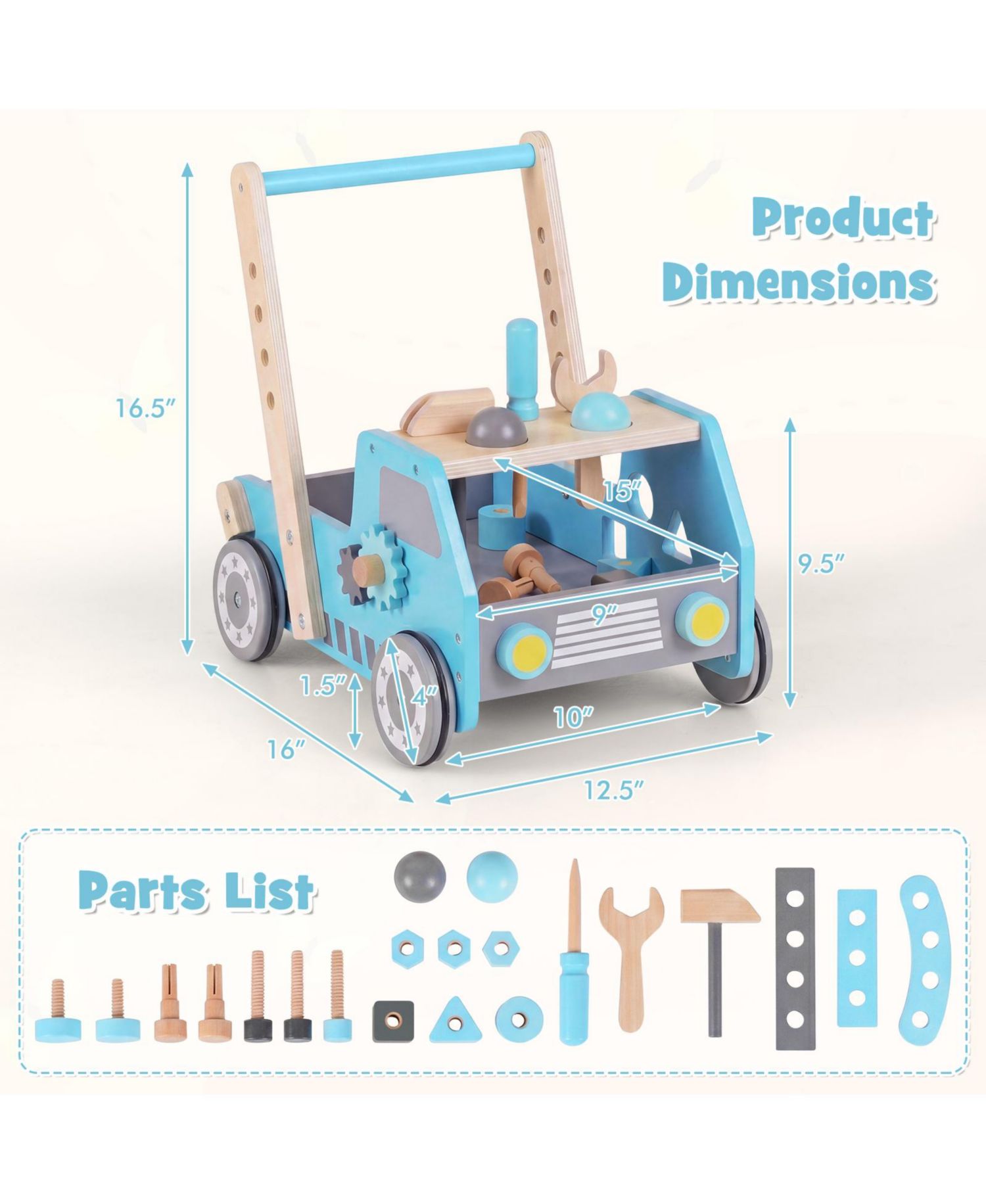 2-In-1 Montessori Wooden Baby Walker with Learning Activities