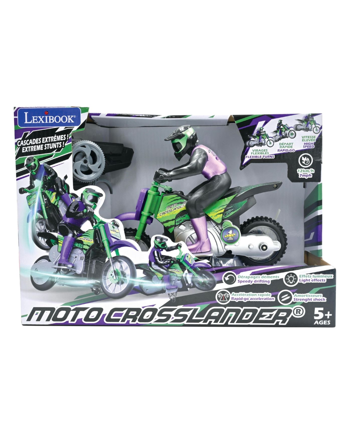 Детская игрушка Lexibook Crosslander Rechargeable Light Effects Off-Road RC Motorcycle, цвет: Зелёный — фото 5